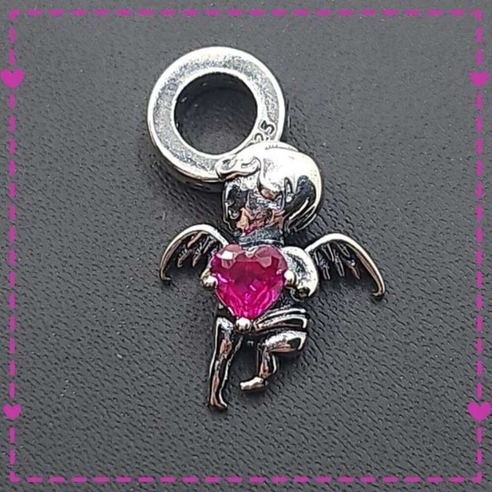 Sterling‎ Silver Angel Charm With Pink Heart CZ (NWOT)